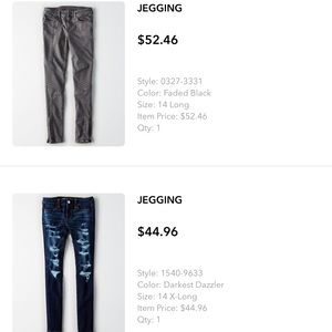 Two pairs of AE pants size 14